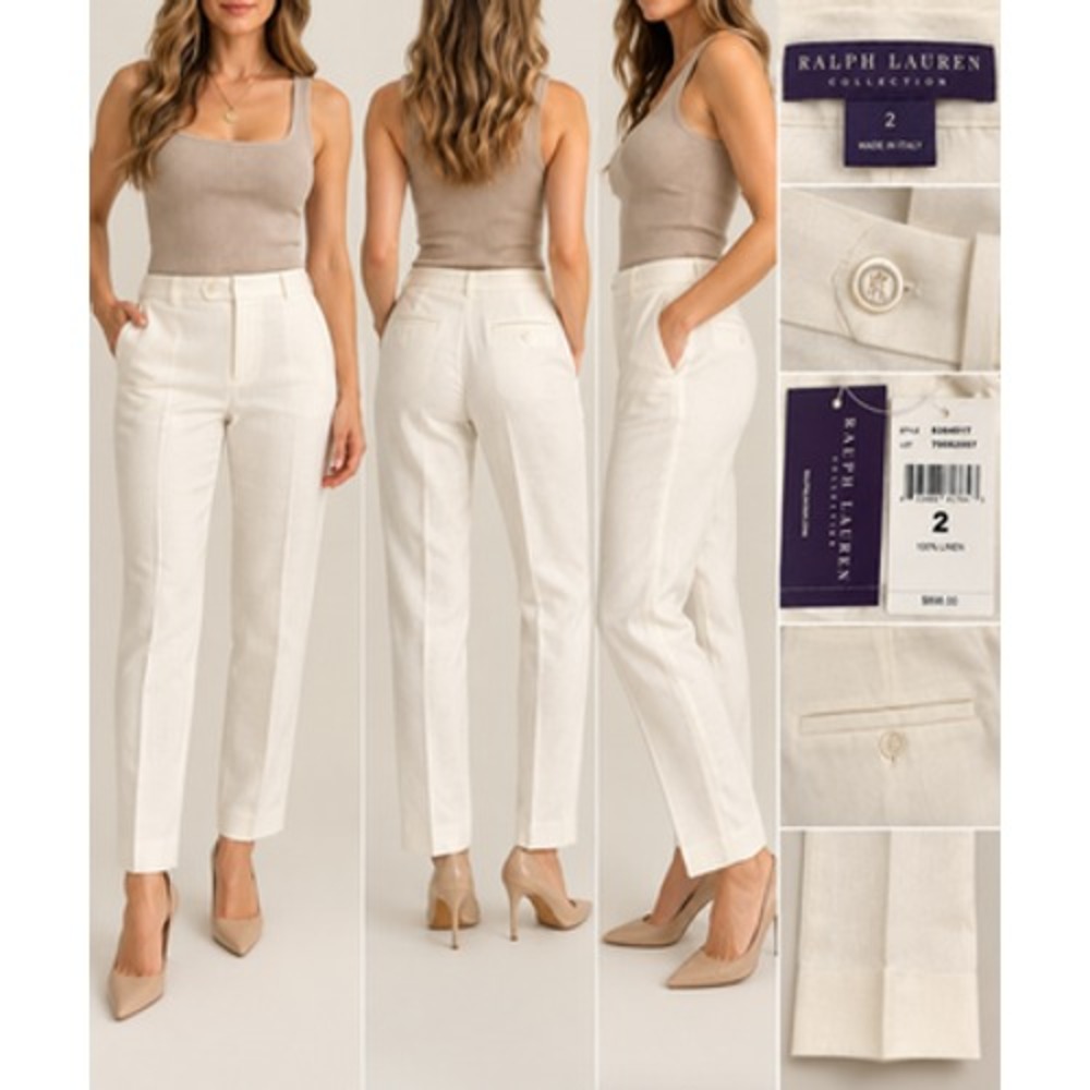 Ralph Lauren Collection Pants Womens 2 White 100% Linen Slim Tapered NWT $898